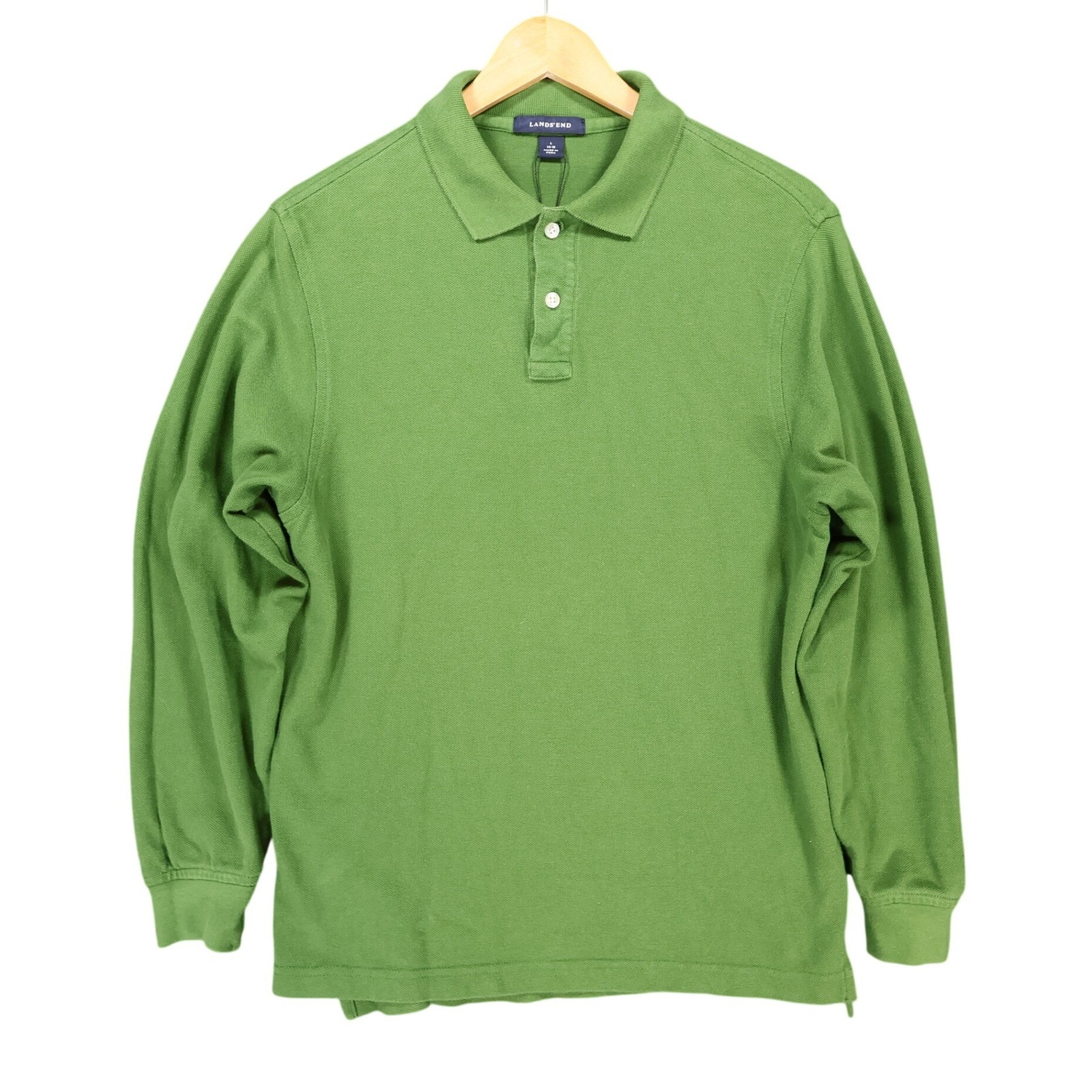 Lands' End Polo Boys L Green Excellent Long Sleeve Pique Cotton Shirt